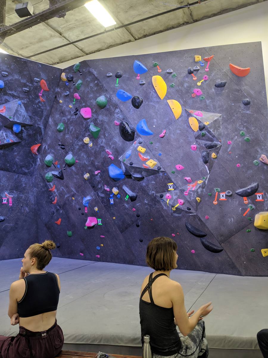 Basecamp Climbing Toronto – colourful bouldering wall with crash pads